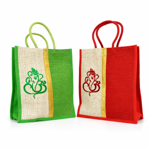 Ganesha Print Jute Gift Bag | Eco-Friendly Reusable Return Gift Bag –Rope Handle