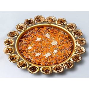 Rose Metal Decorative Urli Bowl (10 Inches)