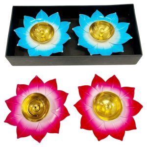 Lotus Design Brass Oil Lamp Diya with Box