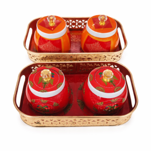 Pichwai Printed Decorative Metal Tray | With or Without Jars | Long & Regular