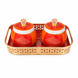 Pichwai Printed Decorative Metal Tray With Jars Set | Festive Decor Gifting Hampers & Return Gifting