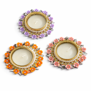Decorative Beaded T-Light & Diya Holder with MDF Base