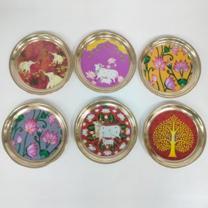 Pichwai Printed Brass Plate | Lightweight Pooja Plate, Festive Décor| Unique gifting