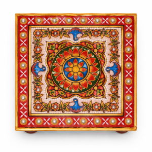 Marble Chowki 4x4 Inch | Printed Pooja Manai with Wooden Legs