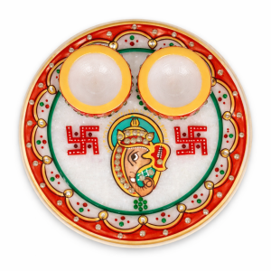 Marble Pooja Thali Plate with Aarti Items | Pooja Plate