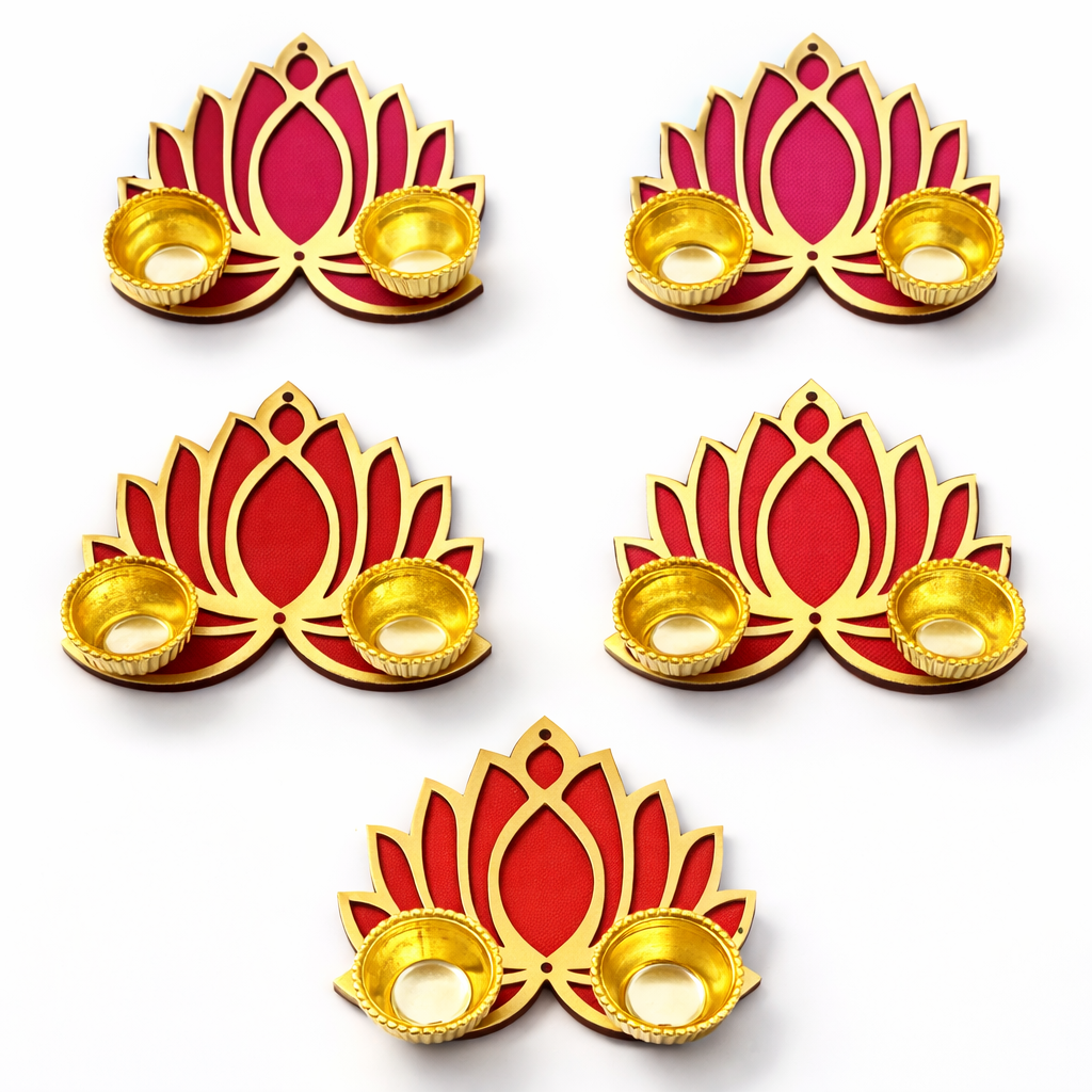 Colorful lotus-shaped Haldi - kumkum / Roli-chawal holders