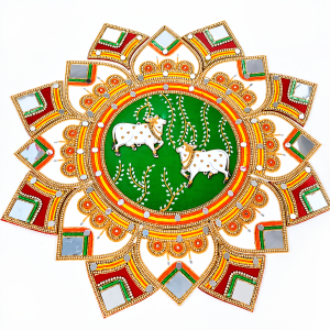 Reusable Acrylic Cow Rangoli Mirror Work | Diwali Decor 19 inch