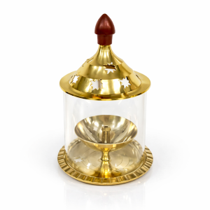 Brass & Glass Decorative Diya with Lid