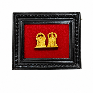 Premium Brass Perumal Thayar Wall Frame | Teak Wood Pooja Hanging