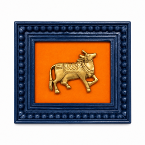 Premium Brass Kamadhenu Wall Frame | Teak Wood Pooja Hanging
