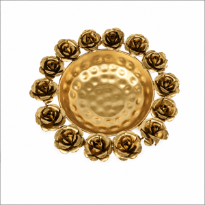 Decorative Rose Design Metal Urli Bowl for Floating Flowers
