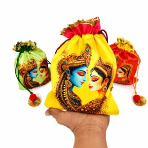 Radha Krishna Print Potli Bags | Wedding Return Gifts