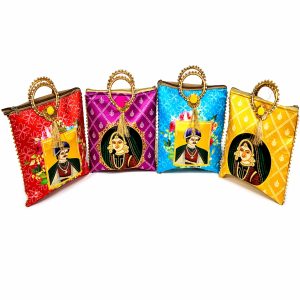 Ethnic Printed Potli Bag with Golden Ring Handle | Weddings & Parties