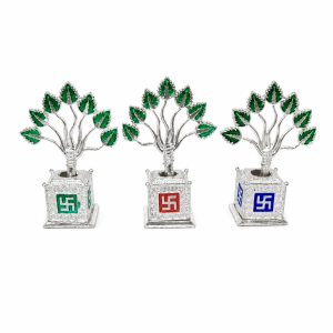 Metal Mini Tulsi Plant with Swastik Base | Home & Pooja Room Décor