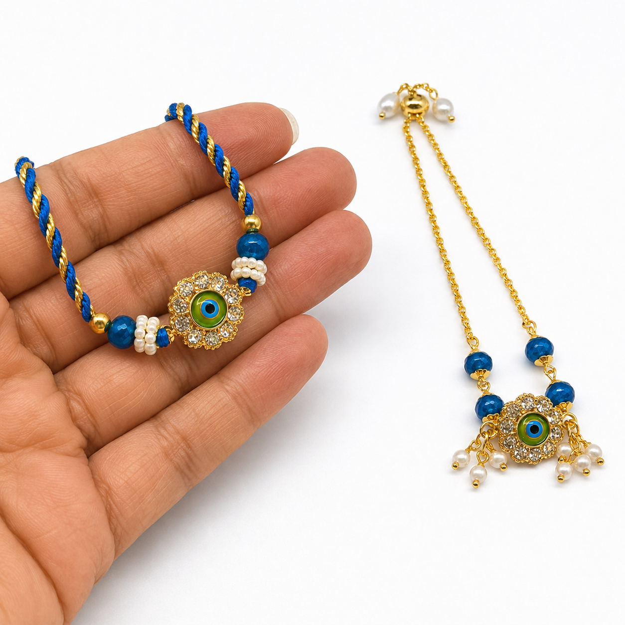 Circle peacock design bhaiya bhabhi rakhi closeup view.