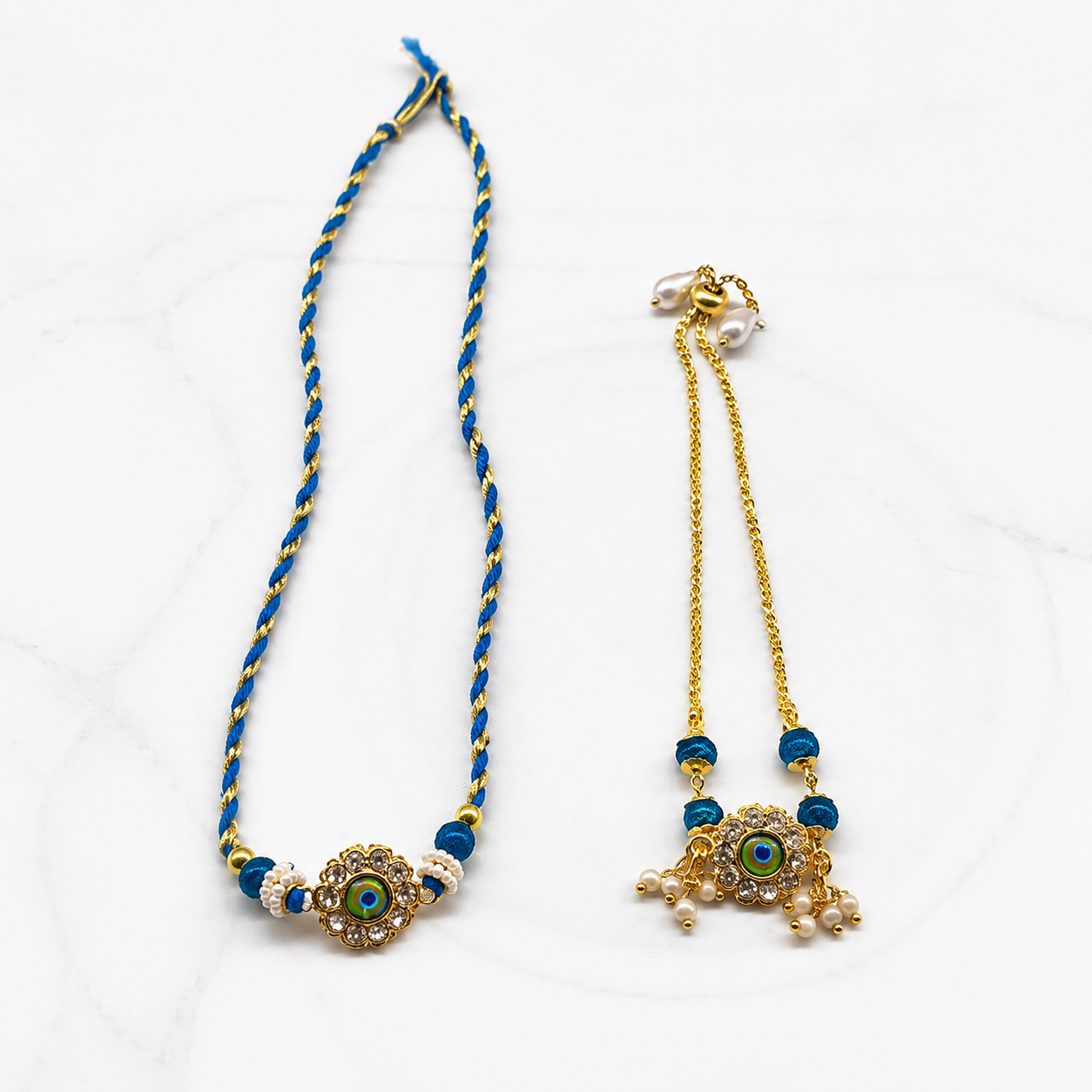 Circle peacock design bhaiya bhabhi rakhi front view.