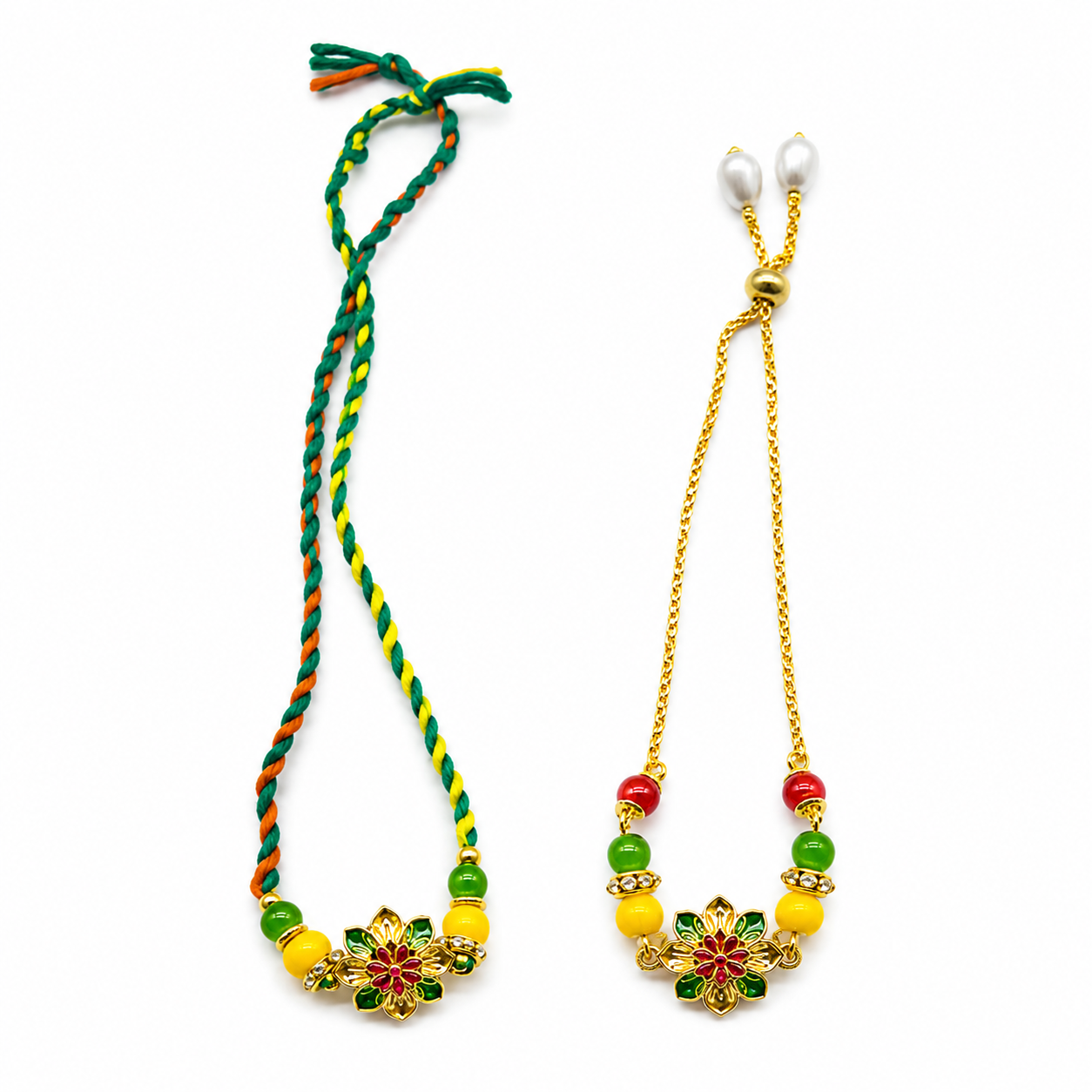 Flower design rakhi lumba set front view.