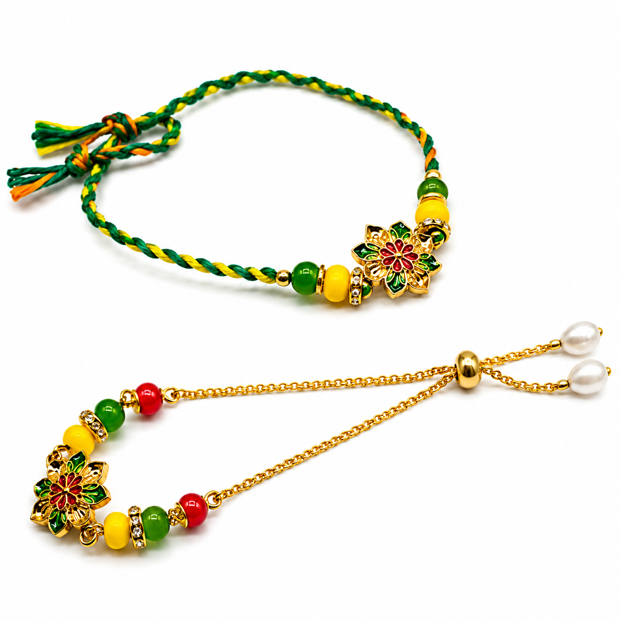 Flower design rakhi lumba set side view.