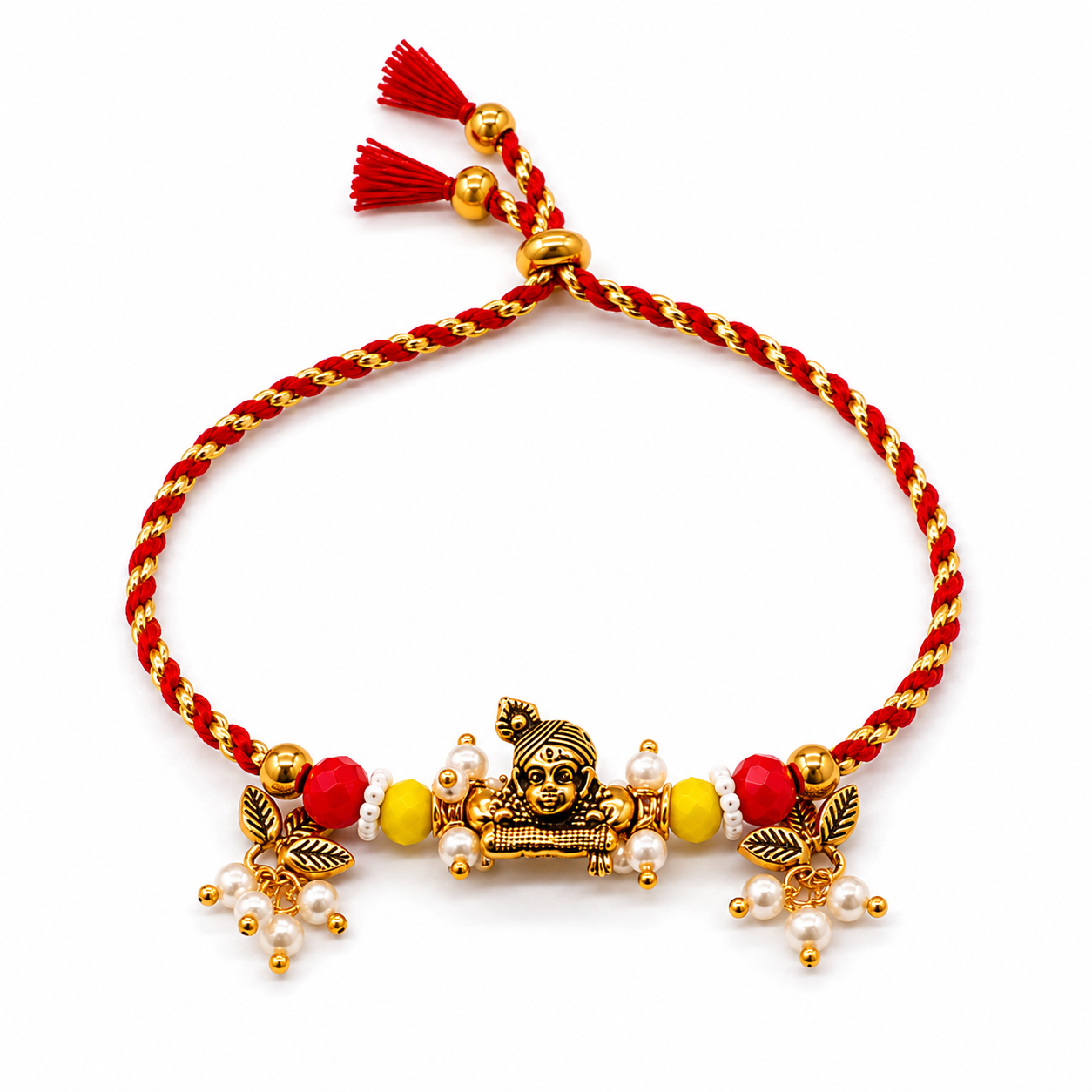 Baby Krishna rakhi with hanging beads and charms