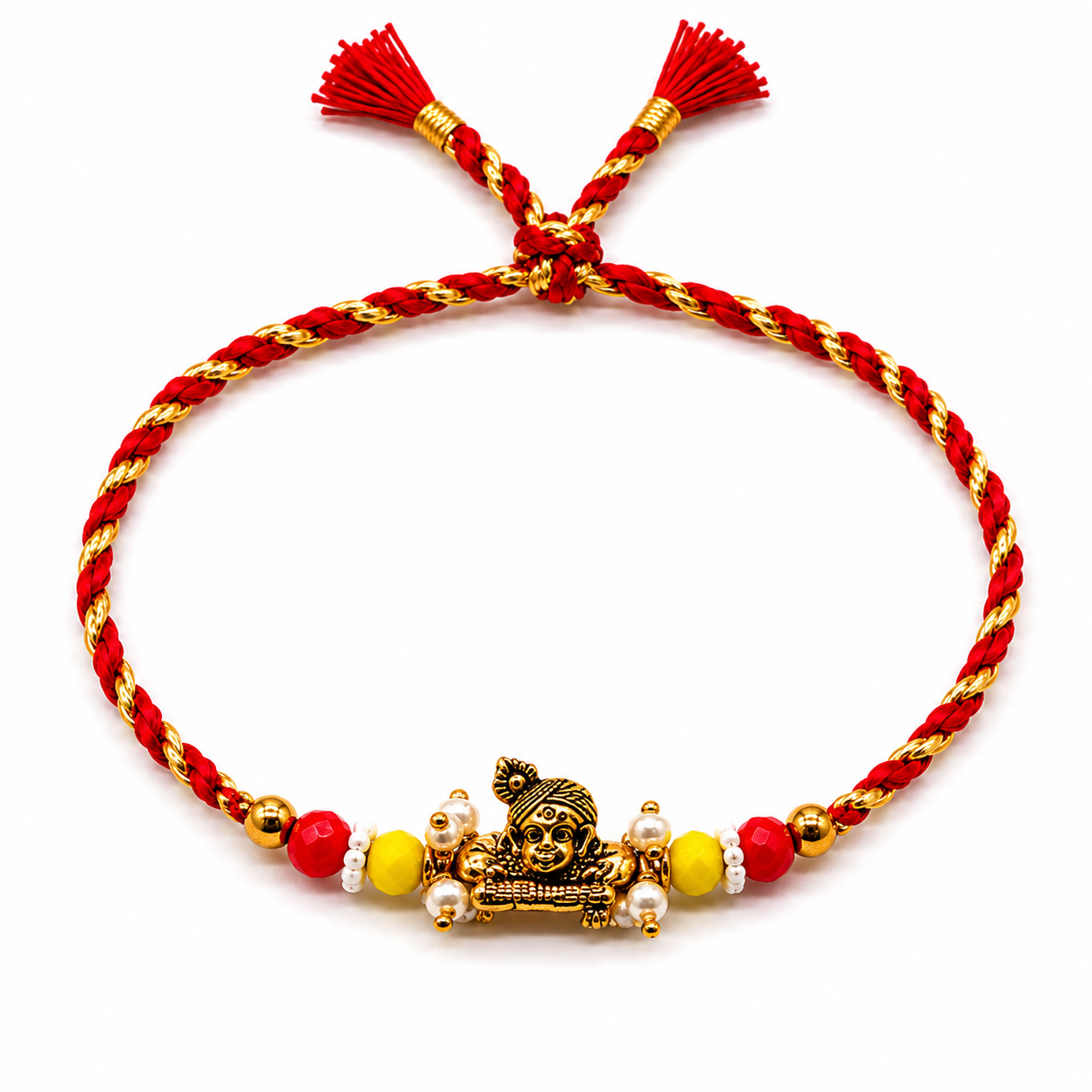 Baby Krishna rakhi with beads.