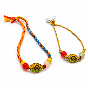 Leaf design rakhi lumba set side view.