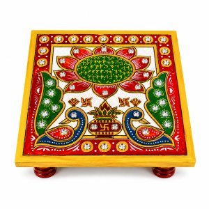 Marble printed chowki with peacock and kalash print.