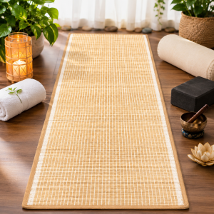 Bamboo Yoga mat laid on floor ready for exercise.