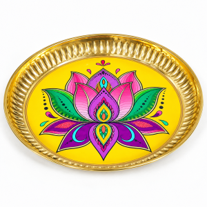Lotus print brass pooja pichwai plate