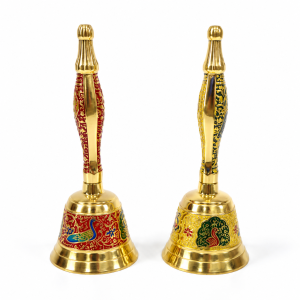 Peacock design printed brass bell for pooja.