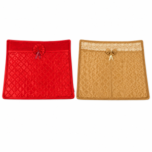 Red and sandal sarree storage cover in satin polyester.