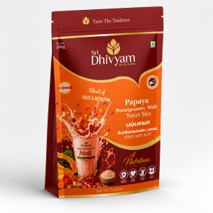 Packaging of the Papaya pomegranate Malt nutri mix from Sri Dhivyam