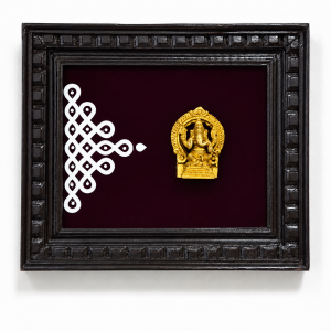 Brass Ganesha Kolam Wall Hanging with Teak Wood Frame | 13x11 Inch
