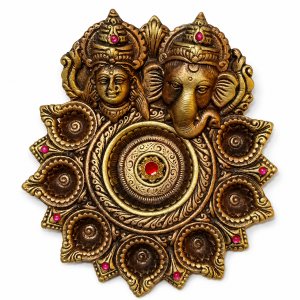 Goddess Lakshmi & Ganesha Diya plate with 7 diyas