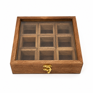 Square shaped spice box in wood
