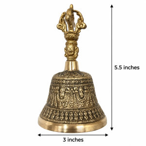 Pure brass pooja bell with decorative handle measuring 5.5 * 3 inches.