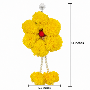Artificial flower door / wall hanging with pearl bead accents, measuring approximately 11 inches by 5.5 inches