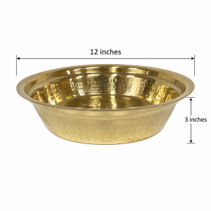 A12-inch hammered brass mixing bowl featuring a textured finish and a wide, shallow basin.