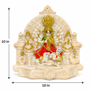 Maa Durga family idol made from PoP with hand-painted gold, red, green, and white accents