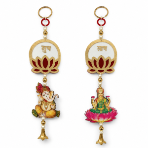 A pair of Ganesha Lakshmi Shubh Labh door/wall hanging.