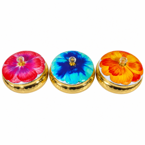 Hammered metal storage jars with pichwai printed lid