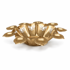 Metal Urli with lotus cutwork and diyas/ tealight holders.