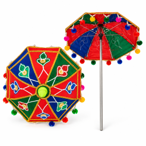 A pair of fabric umbrellas displayed front & back.