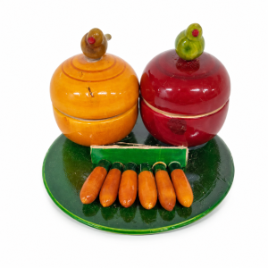 Wooden Haldi Kumkum Holder Set | Haldi Kumkum Set with Tray & Parrot Lid | 3 * 2 Inches
