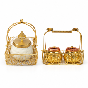 Decorative Metal Basket with Jar Set | Elegant Gift & Storage Décor
