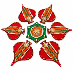 Acrylic Beaded Rangoli Floor Decoration 7-Piece Set | Traditional Festive Decor for Diwali, Pooja, Weddings & Home Entrance (1 Set | 11 inch)