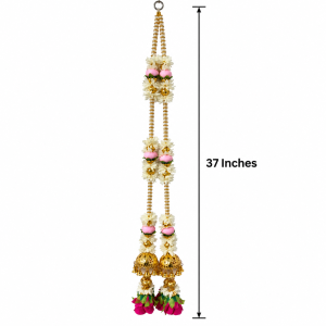 Artificial Flower and Bead Door Hanging 37 Inches | Beads & Bell Wall Hanging with Floral Tassels | Navrathri, Deepavali, Pooja Room & Festive Décor | 1 Pc