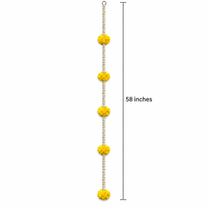 Artificial Marigold Wall Hanging 58 Inches | Latkan with Beads, Marigold & Bell Tassel | Deepavali Festive & Pooja Décor | 1 Pc