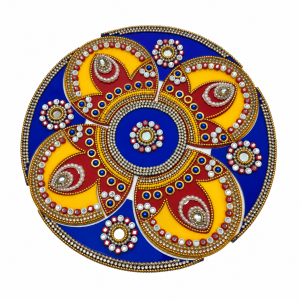 Reusable Acrylic Rangoli Set 13 Pcs Blue, Yellow, Red | Kundan & Stone Decorative Rangoli for Deepavali, Pooja & Festive Home Décor | 8 Inch