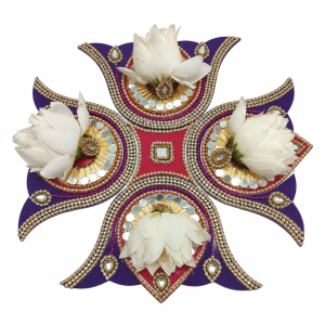 Reusable Acrylic Rangoli 5 Pc Set | Blue, Red & White Kundan Rangoli for Deepavali, Pooja & Festive Floor Décor | 8 Inches