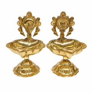 Brass Shanku Chakra Diya / Lamp / Vilakku | Set of 2 | 11.5 cm Pooja, Home Temple & Gifting
